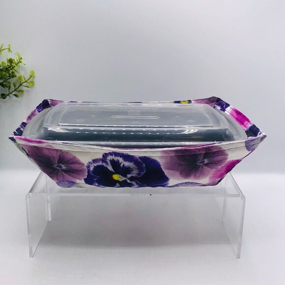 Microwave Takeout Container Cozy! Cozy For Takeout Purple Pansy Print Cottage - Picture 3 of 6